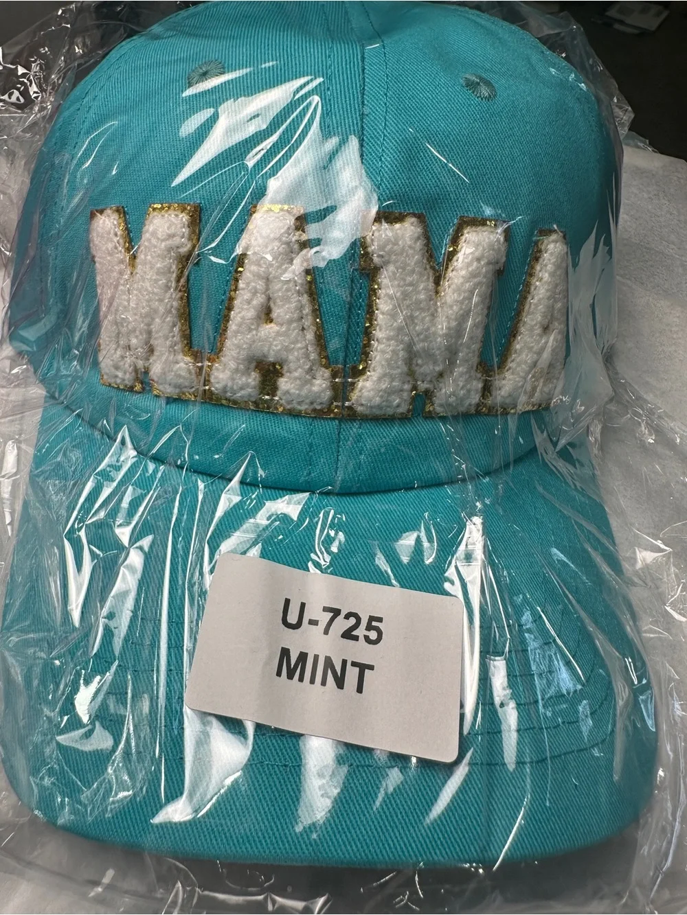 Embroidered Chenille Mama Trucker hat- Fuchsia, Mint & Black